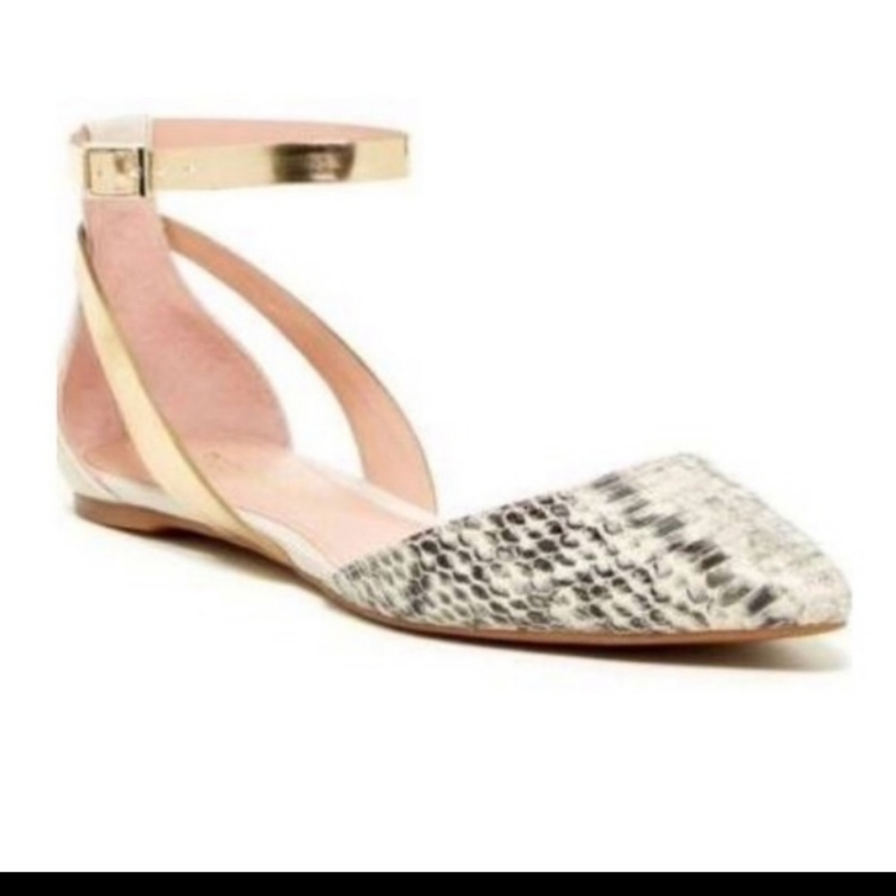 Enzo Angiolini Leather Pointy Toe Snake Flats with Ankle Strap - Picture 16 of 16